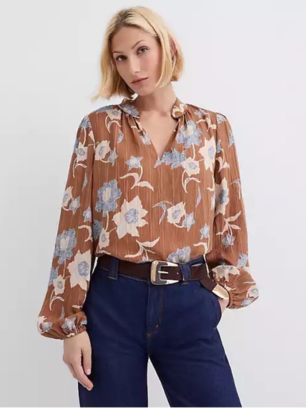 Loft Striped Modern V-Neck Blouse